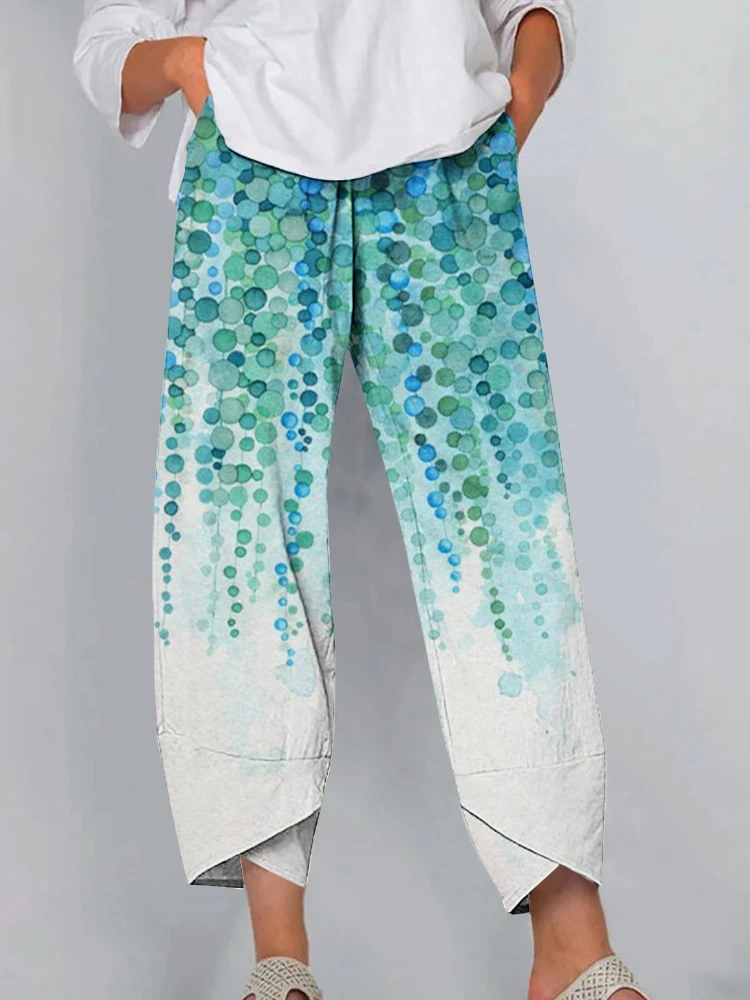 New Women's Pants Flower Design Printed Women's Palazzo Pants Retro Bohemian Style Pants Daily Street Large Size Women's Wear