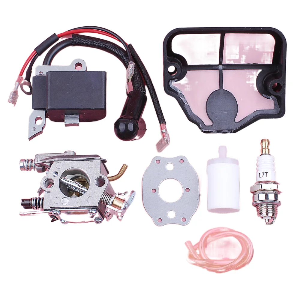 المكربن ملف الإشعال ل Husqvarna 136 137 141 142 الهواء مرشح الوقود خط خرطوم طوقا شرارة التوصيل بالمنشار استبدال جزء #2