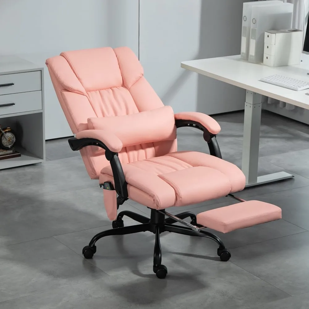 High Back Massage Office Chair with 6 Vibration Points, PU Leather Reclining Computer Chair, Ergonomic Desk Chair with Footrest