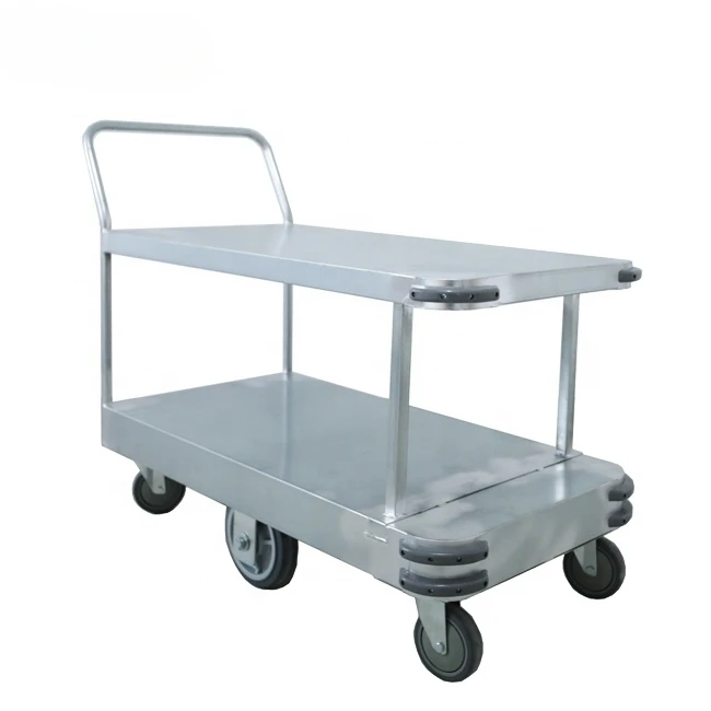 Platform Trolley 2 Tier Cargo Cart Heavy Duty Flatbed Utility Cart for Wholesale Food Cart