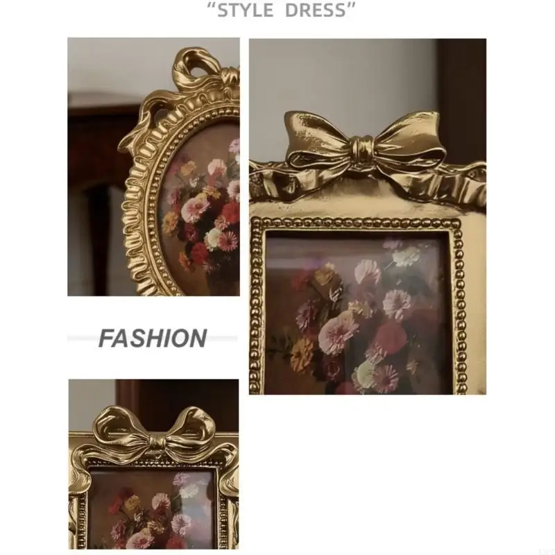 Romantics Golden Picture Frame Bowknot Adorned Photo Frame For Wedding Decors X3UC
