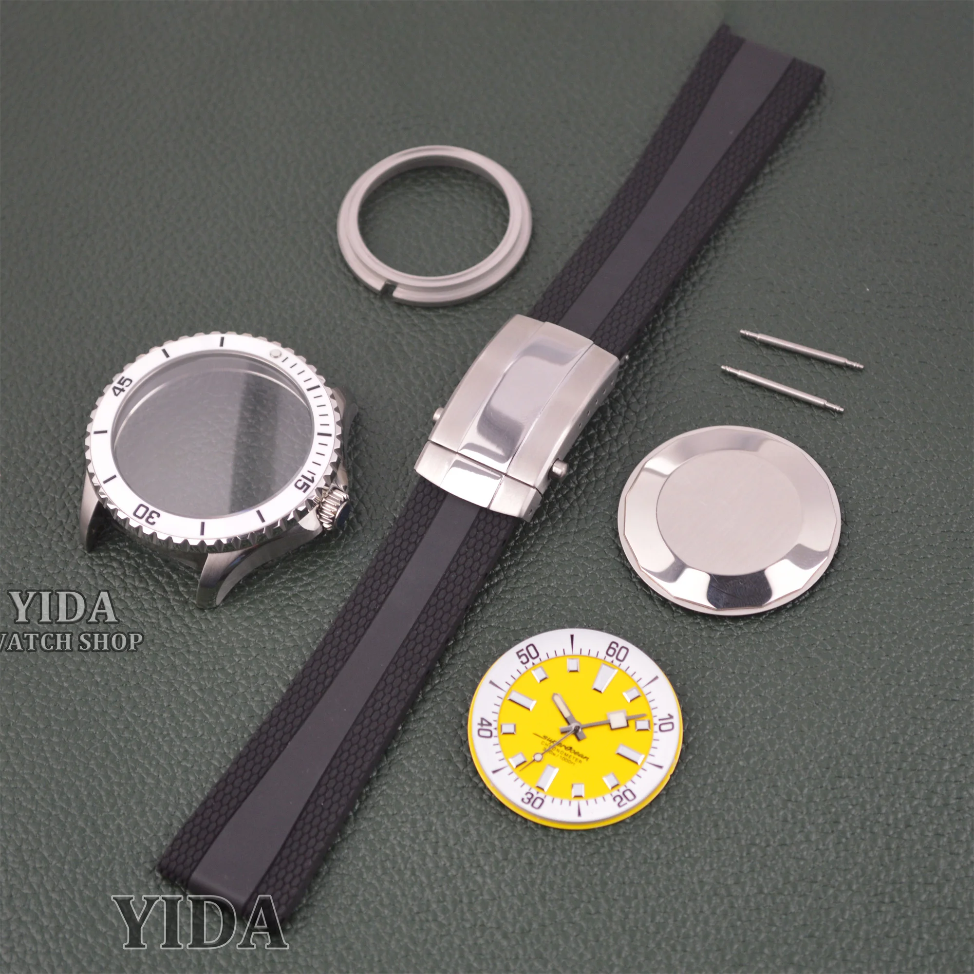 for SUPEROCEAN 44MM Watch Case Luminous Dial Pointers Fluororubber Strap 200m Dive Stainless Steel Case fit NH35 NH36 Movement