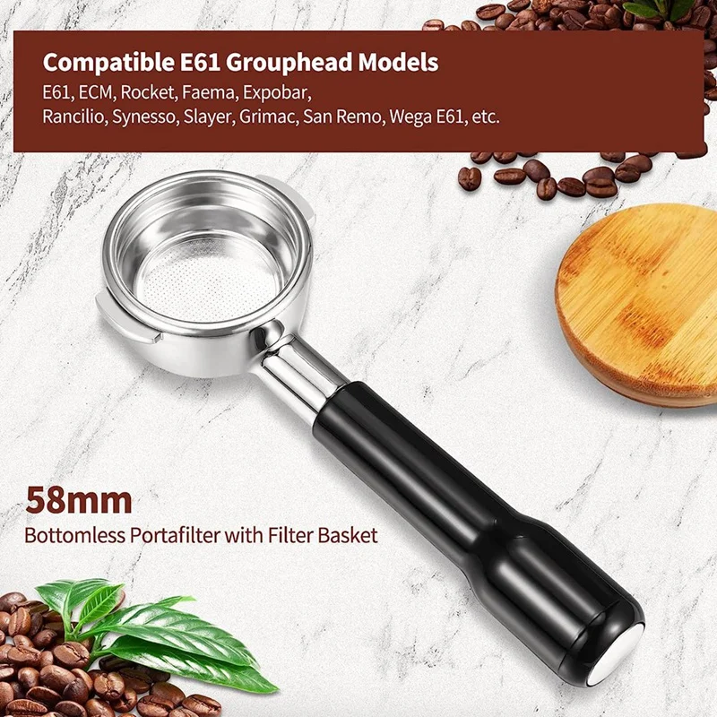 58Mm Bottomless Portafilter 2 Ear Espresso Portafilter With Filter Basket Parts For E61 Rocket, Faema, Rancilio Coffee Machine