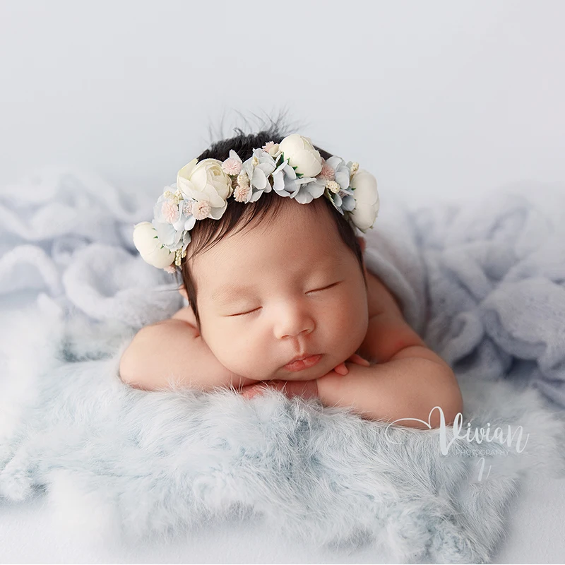 Newborn Photography Props Baby Soft Knit Wrap Infant Flower Headband Background Blanket Props Studio Shoot Photo Accessories