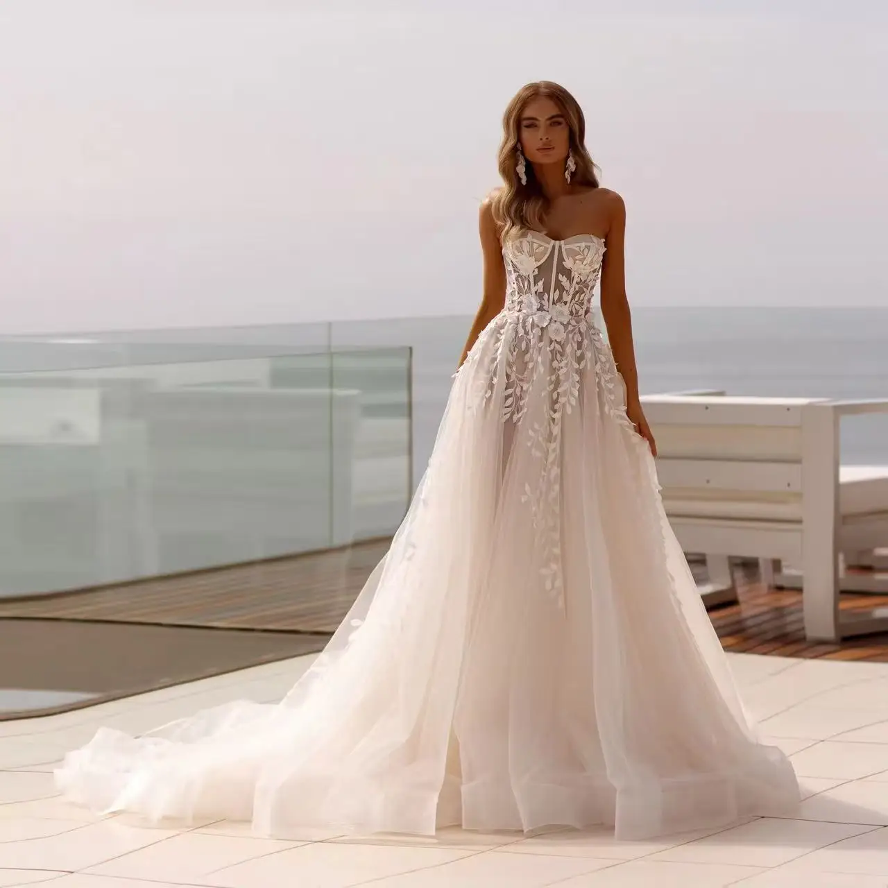 Роскошные аппликации, свадебные платья принцессы, женские трапециевидные сексуальные аппликации, милые платья невесты без рукавов, Vestidos по индивидуальному заказу