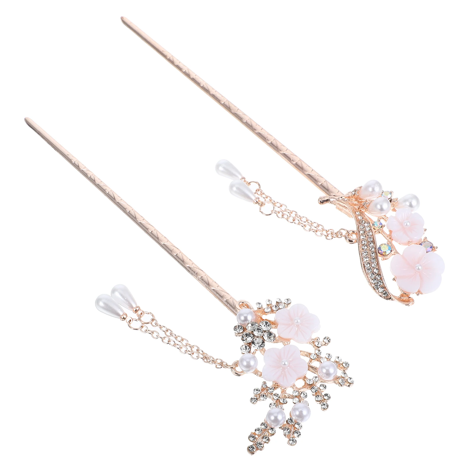 

2 Pcs Flower Sticks Hair Fork Chinese Style Dangle Tassel Accessories Rose Gold Random Flower Hair Sticks Pattern