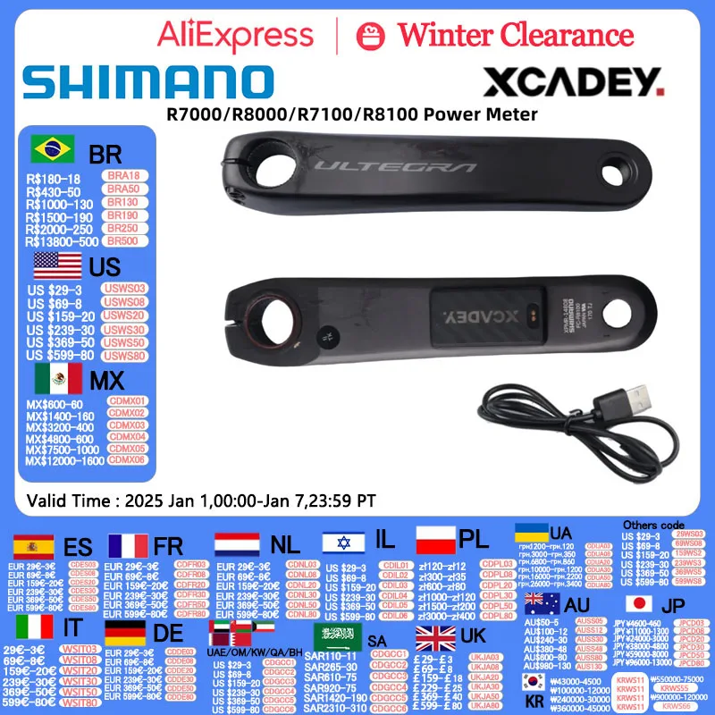 Shimano 105 R7000 ULTEGRA R8000 11S R7100 R8100 12S Manovella destra con XCADEY X-POWER METER 170MM Manovella GPS ANT Bluetooth