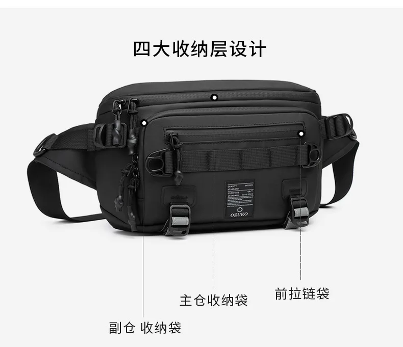 OZUKO Tactical bag Outdoor Sports Tactical Fanny Pack Multifunction Waterproof Male Chest Bag Mens Crossbody Bags