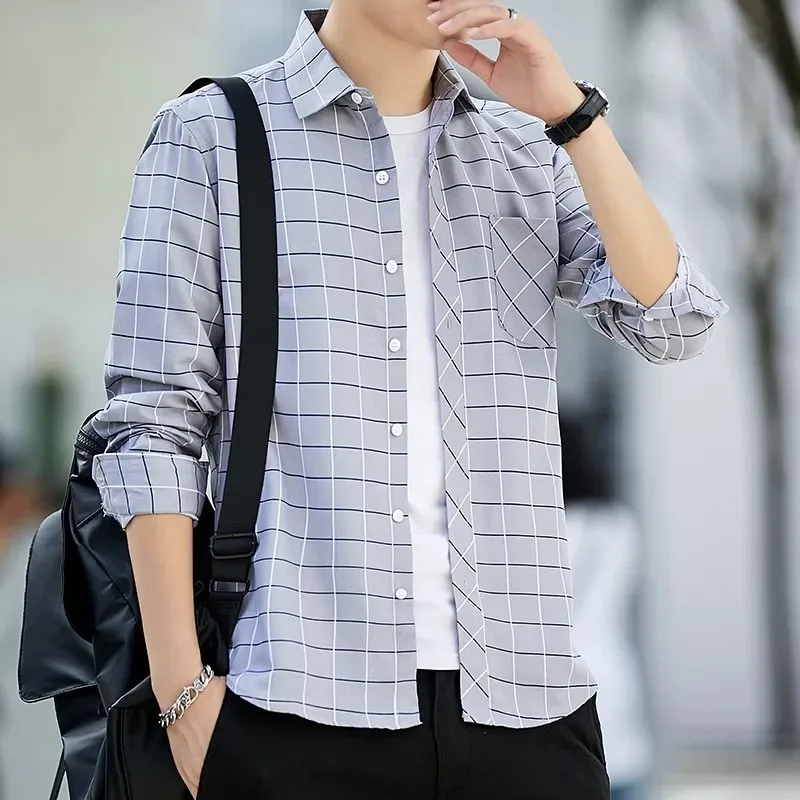 Casual Plaid Shirt Men Slim Fit Cotton Wool Male Long Sleeve Shirts Men Fashion Brand Plus Size M-5XL 2023 Spring New