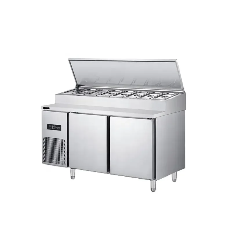 370L Pizza Prep Table Top Refrigerator Counter Freezer Industrial Cooler Fridge Bar Refrigeration Equipment for Commercial