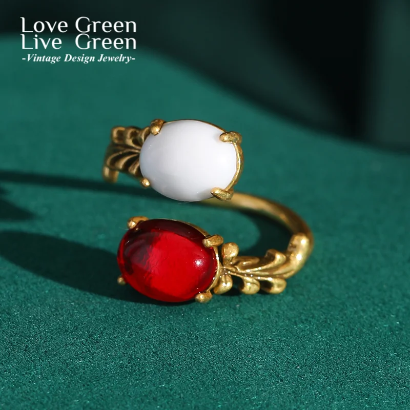 

Opals Vintage Rings For Woman Oval Red Natural Stones Luxury Designer Antique Open Jewelry Accessories 2025 Trend Wholesale Lot