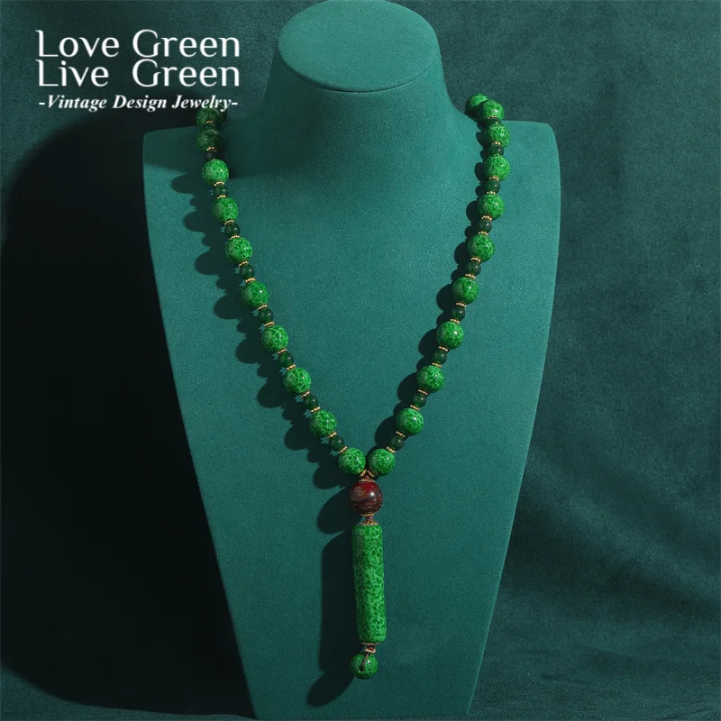 

Vintage Emeral Green Pendants And Necklaces Beaded Chain Natural Stone Gold Color Luxury Jewelry Quality Designer For Women 2025