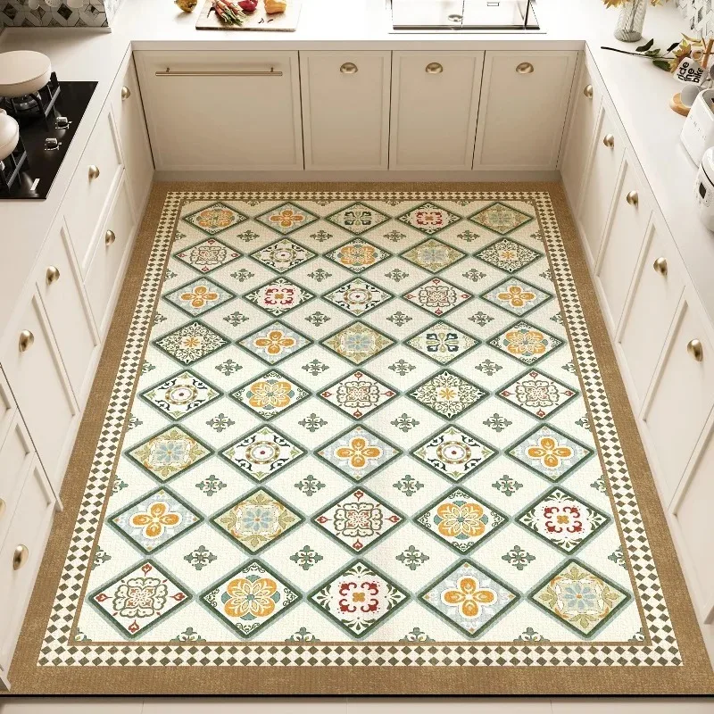 Classic Floral Print PVC Leather Kitchen Rug Waterproof Oil-proof Stain-resistant Carpet Large Area Non-slip Floor Mats 러그 Tapis