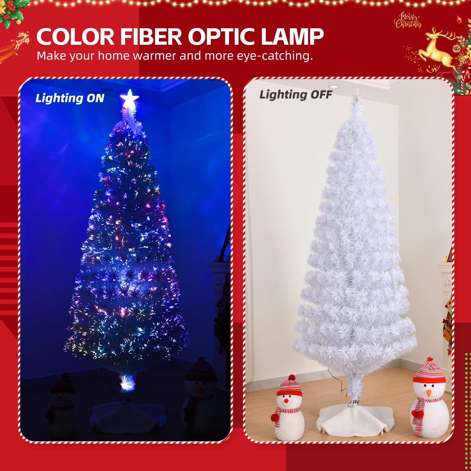 7 FT Pre-lit Christmas Tree, Artificial Fiber Optic Christmas Tree with Lighted Top Star and 280 Branch Tips