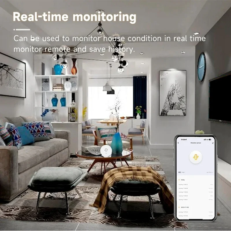 Tuya Zigbee Smart Vibration Sensor Real Time Monitoring Door Window Detection Alarm Smart Security Protection Systemabgi