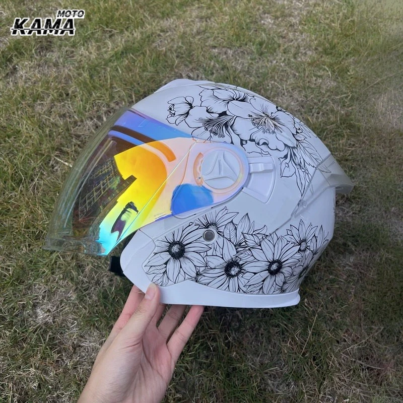 Hot Men's and Women's Motorcycle Helmet Half Covering Dual Lens Cascos Para Motos Male Female Couple Capacetes De Moto 풀페이스헬멧