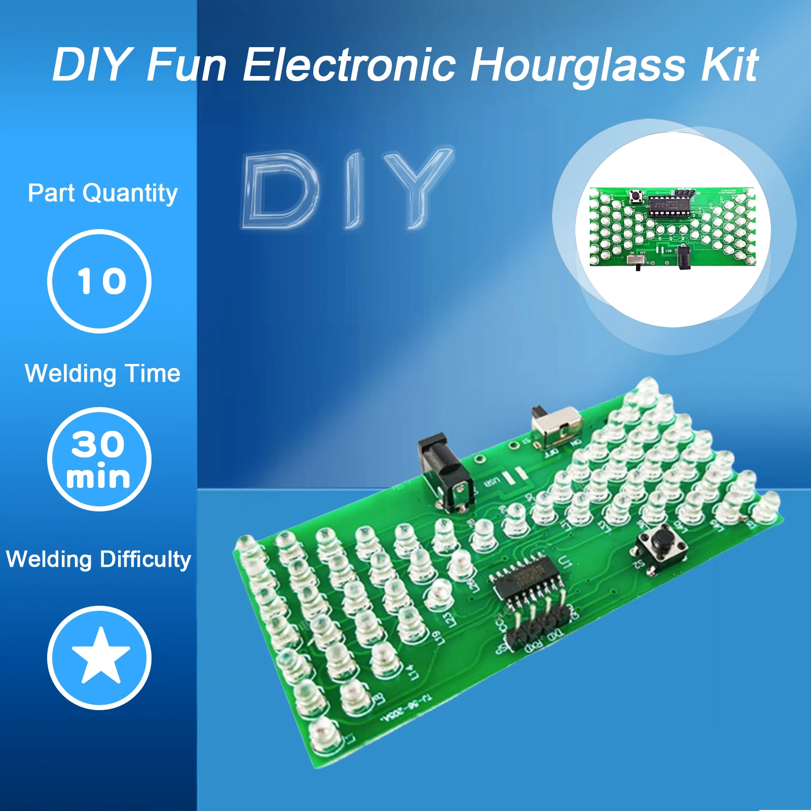 5V Electronic Hourglass DIY Kit Funny Electric Production Kits Precise With LED Lamps single chip Layer PCB Board 84*40mm