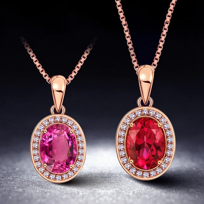 Natural red tourmaline 18K Pure Gold Pendant Real AU 750 Solid Gold  Upscale Trendy Classic Fine Jewelry Hot Sell New 2025