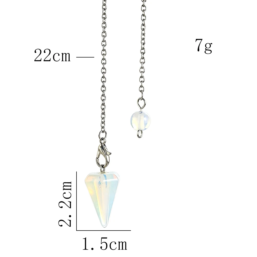 2.2cm 1.5cm Opalite Crystal Pendulum Dowsing Cone Pendant With Silver Chain For Divination Healing Reiki Spiritual Jewelry Gift