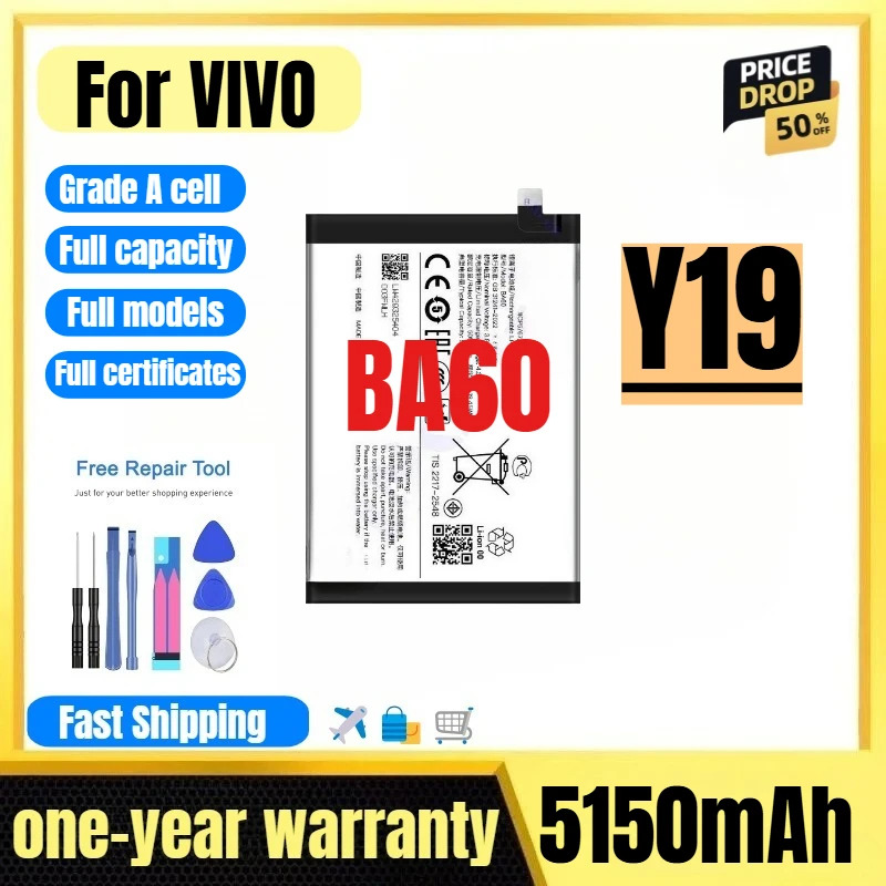 

BA60 for VIVO Y19 Mobile Phone Battery 0 Cycle High Quality High Capacity Battery Replacement Bateria Grade A Cell with Tools