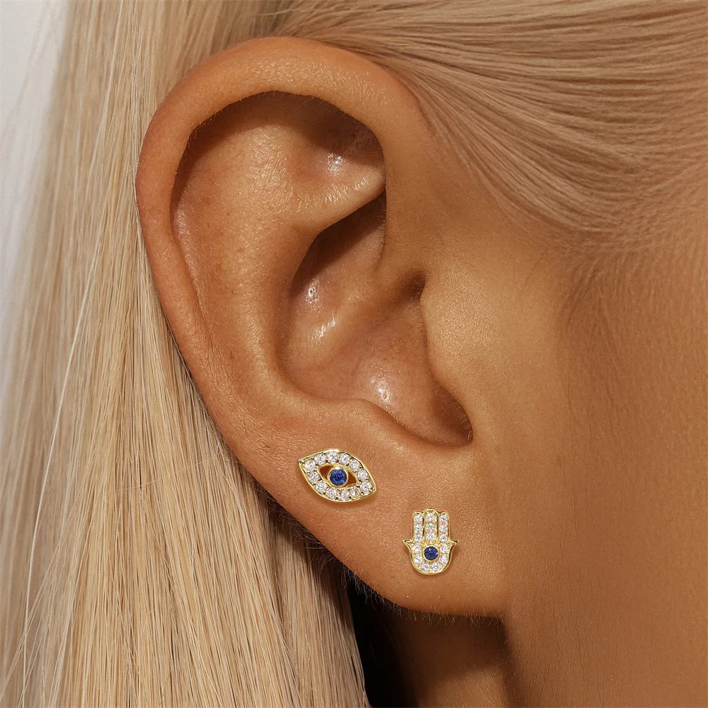 Aide Turkey Evil Eye Stud Earrings For Women Zircon Crystal Jewelry 925 Sterling Silver Punk Vintage Chain Earrings Female Gift