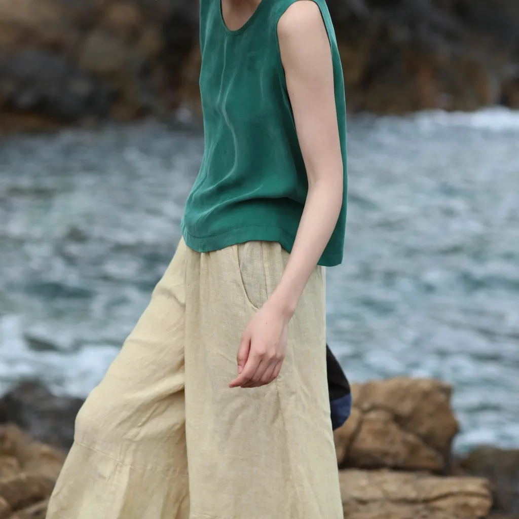 

Весенне-летний универсальный жилет из медного аммиачного шелка, свободного кроя, однотонный, для повседневной носки