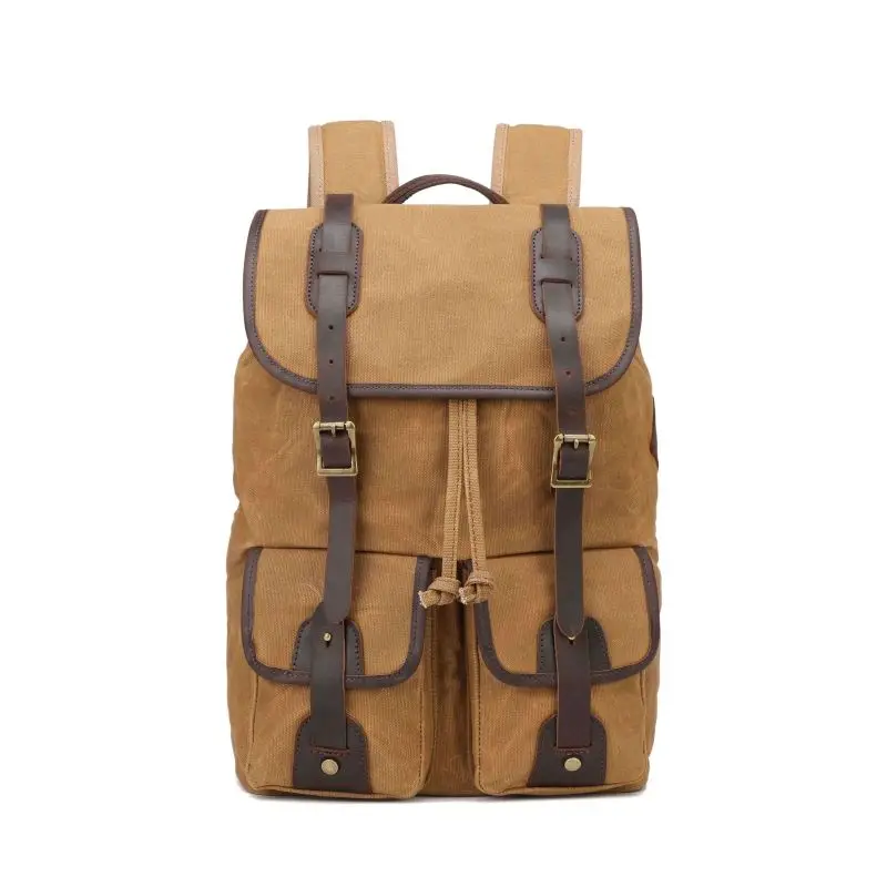 

[Вощеный холщовый рюкзак] Ретро Crazy Horse кожаный минималистичный стиль большой вместимости для путешествий на открытом воздухе пеший туризм модный дизайн сенсорная сумка