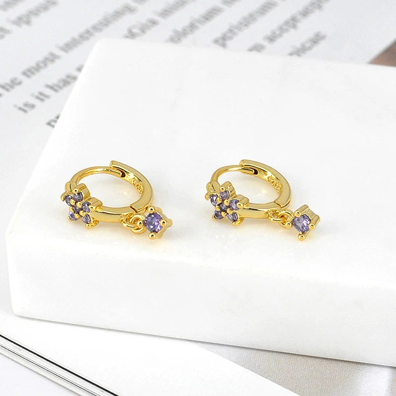 

Women 925 Sterling Silver Ear Needle Purple Zircon Earrings Hoop Earrings Purple Crystal Pendant Earring Fashion Wedding Jewelry