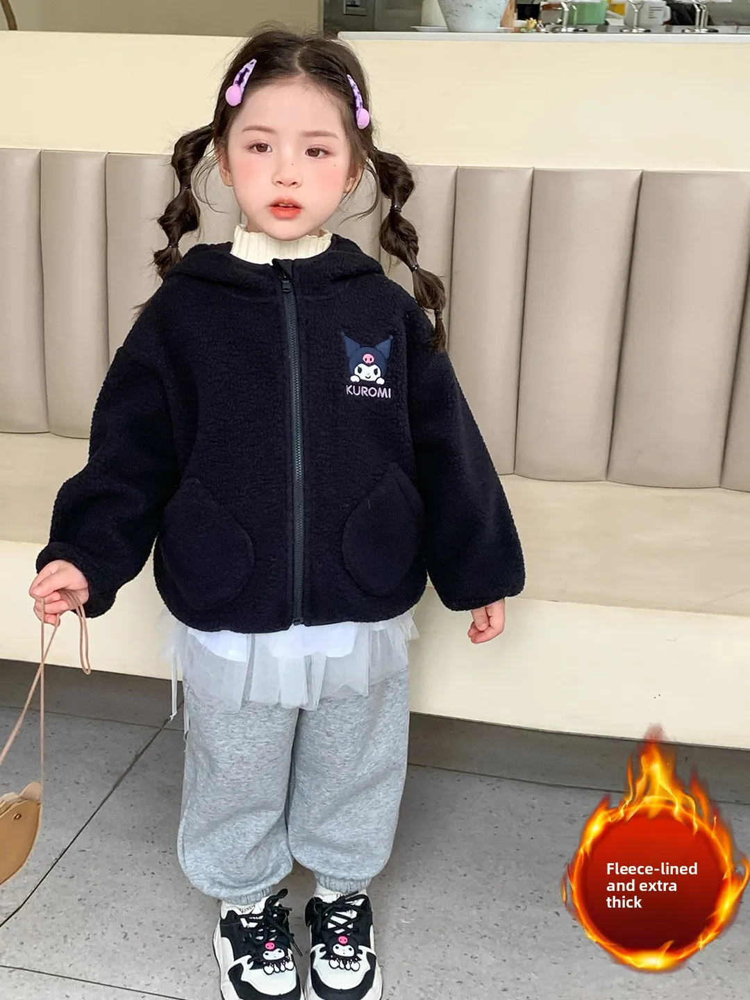 

Зимнее пальто Thiened Fce для девочек с милым мультяшным дизайном, теплое и слиповое пальто для маленьких девочек с капюшоном, длинная молния Clo...