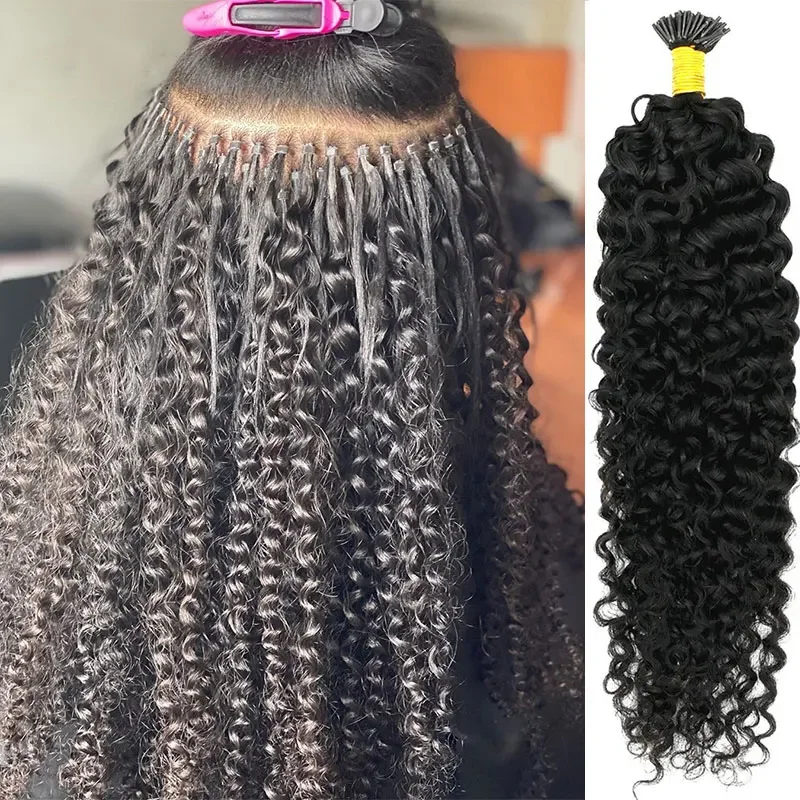 Afro Kinky Curly Human Hair I Tip Bulk For Braiding Mongolian Curly Human Hair Bundles Extensions 100g No Weft For Black Women