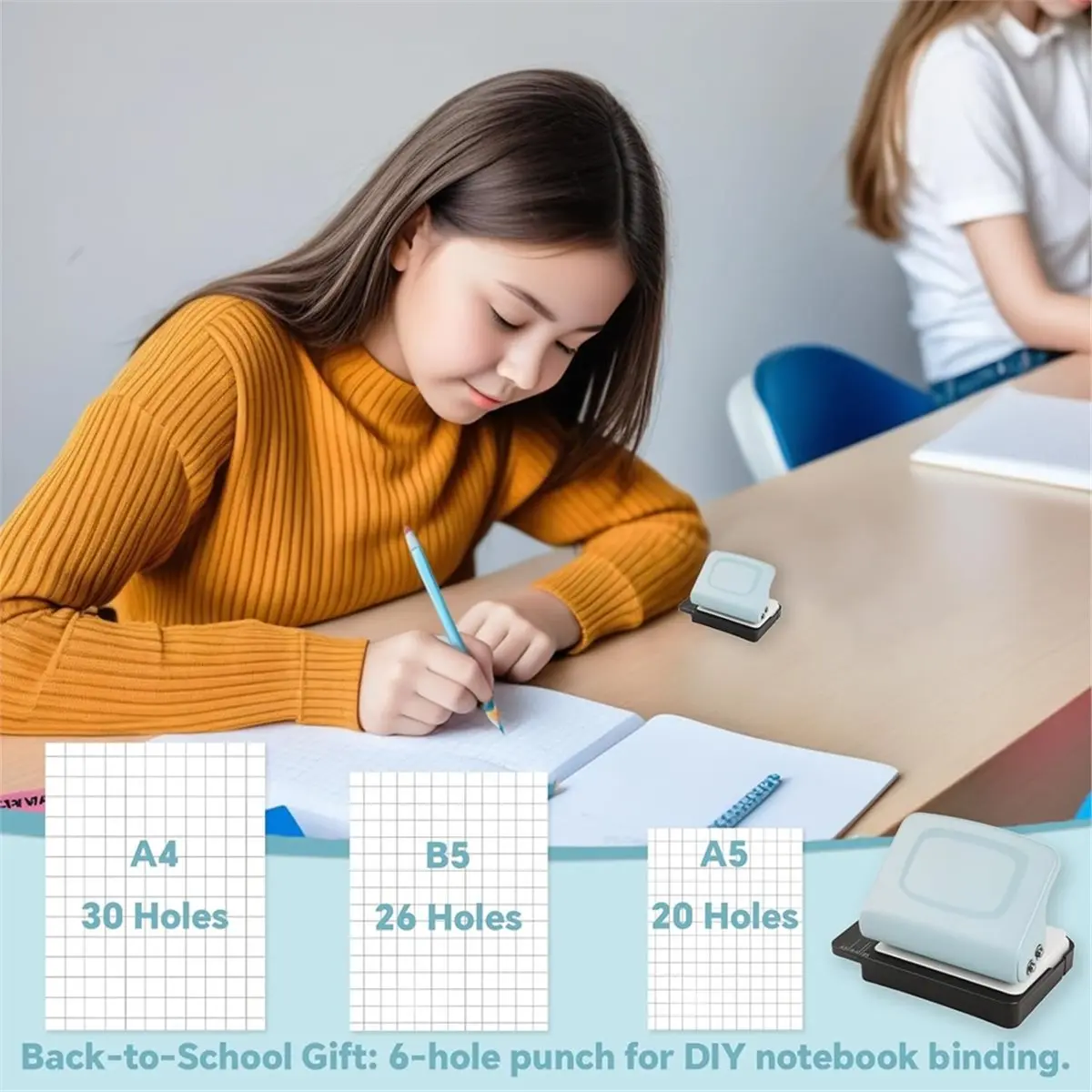 1pc Portable Mini 6-Hole Puncher for Planners - DIY Book Binder for A4/A5/B5 Paper, Ideal for School