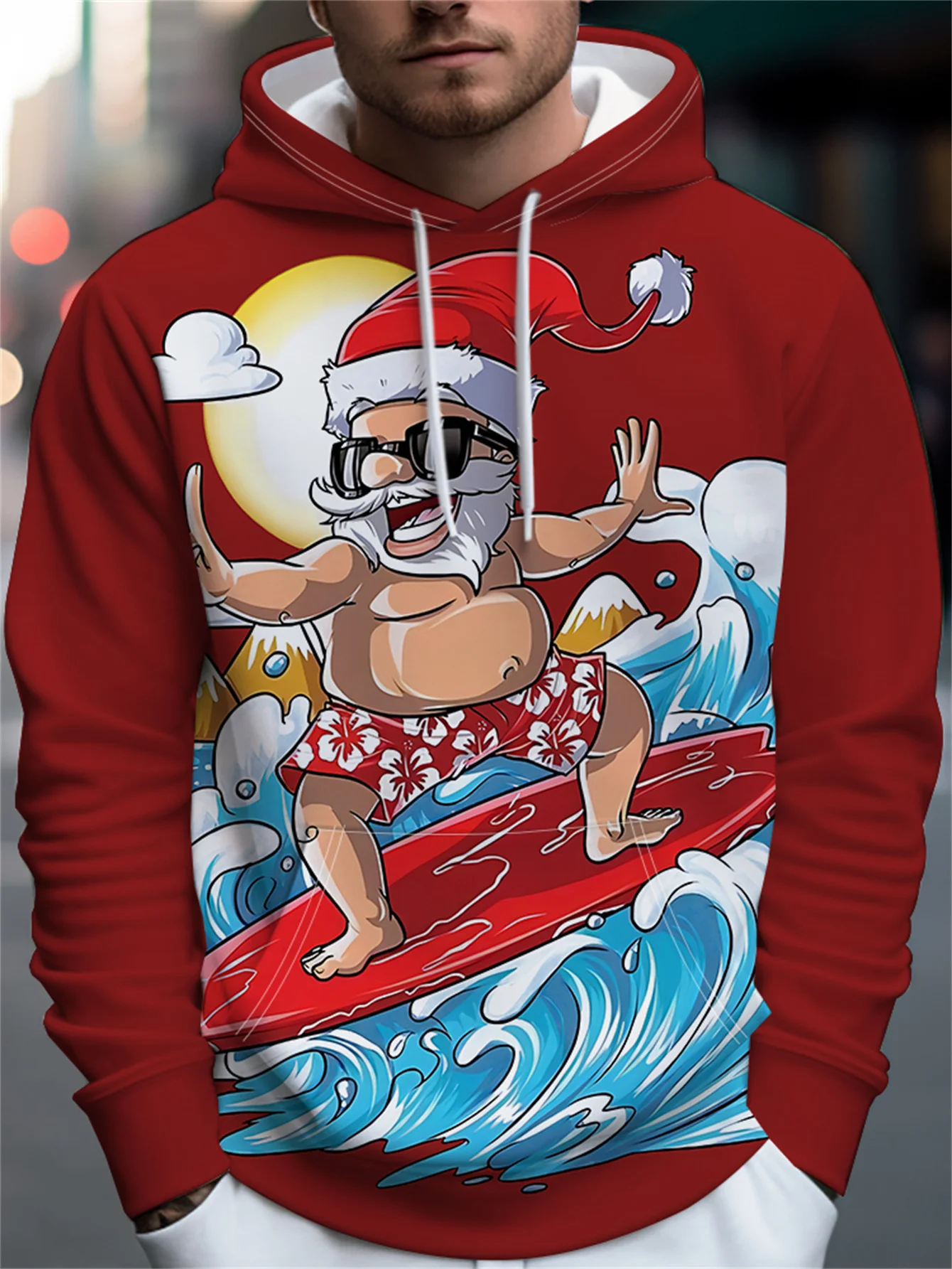 Men'S Christmas Surfing Santa Graphic Hoodie Pullover for Beach Christmas Sweatshirt for Hoodie Men Women's Hoodie Kids Hoodie
