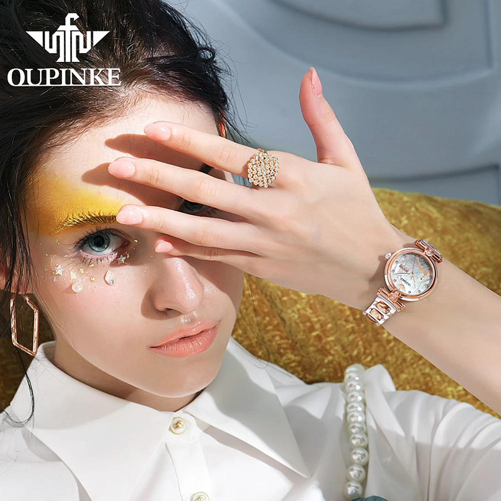 OUPINKE 3180 Women Watches Imported Quartz Movement Ceramic Strap Waterproof Luminous Ladies' Watches Set