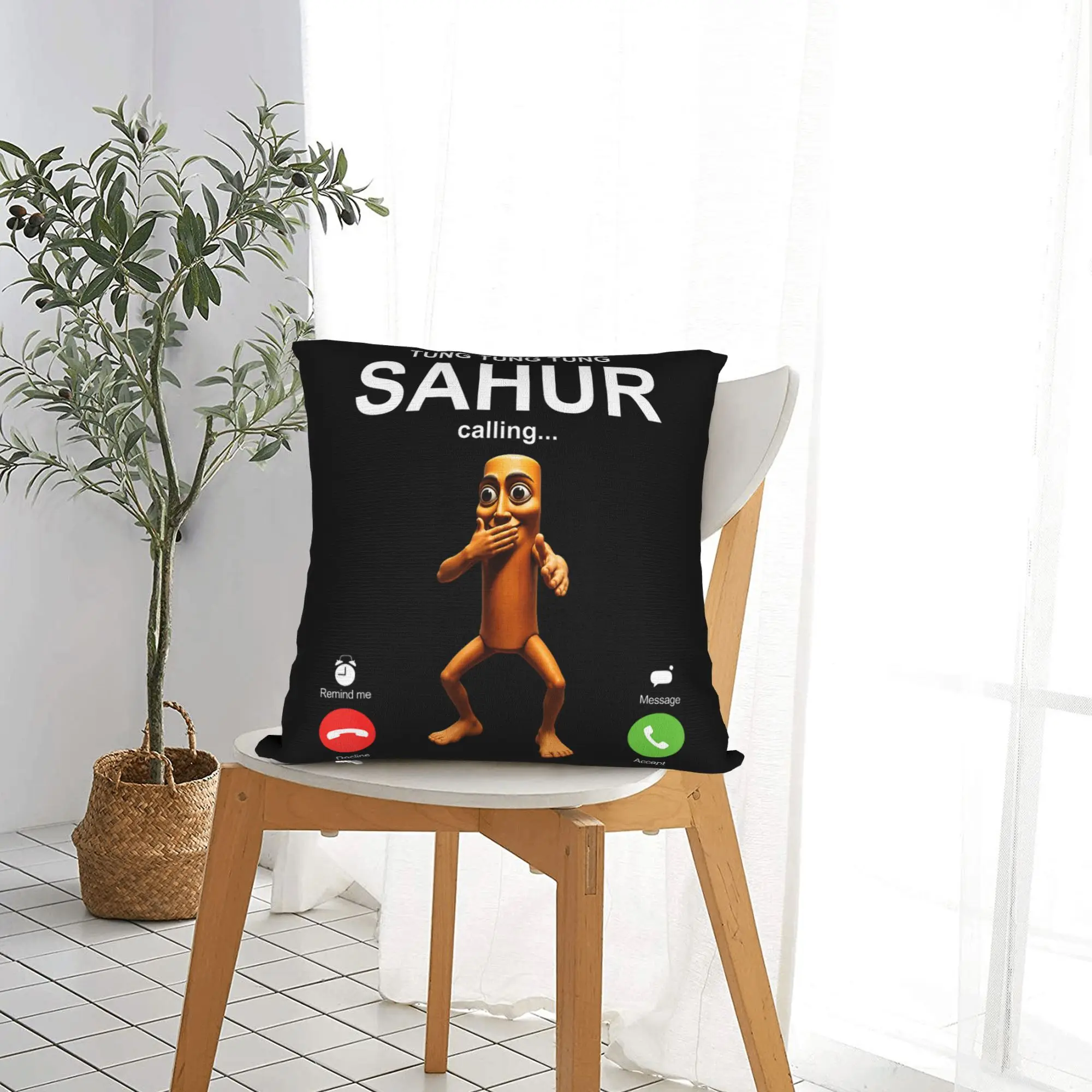 Tung Tung Tung Sahur Calling Funny Fishing Joke Scuba Boys Pillowcase Printing Cushion Cover Decoration  Pillow Case Cover