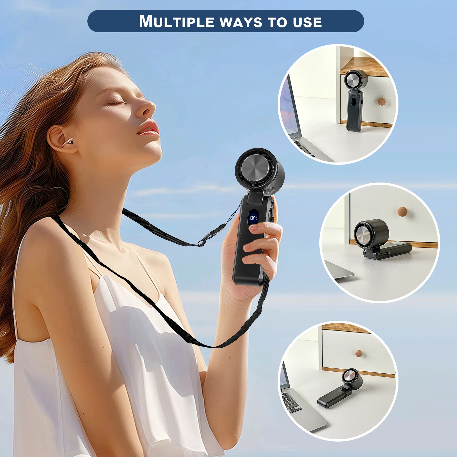 

Portable Fan Mini Handheld Fan USB Rechargeable Turbo Fan Foldable Hand held Fan Small Ice Cooling Fan with 3600mAh Power Bank