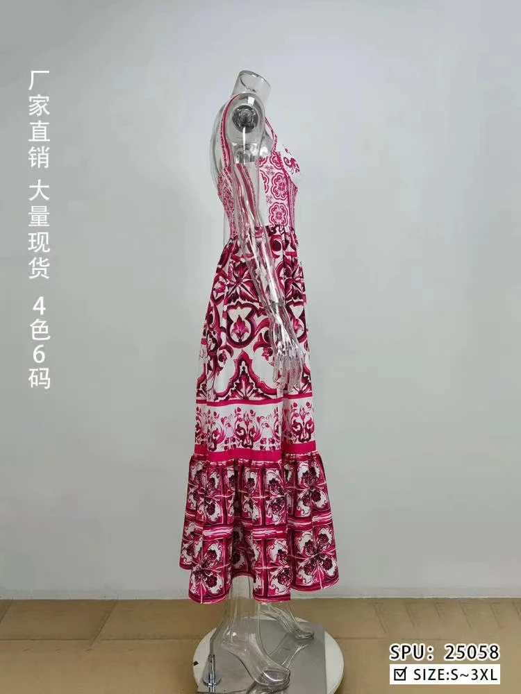 Summer Maxi Dress Women\'s Spaghetti Strap  Print Vacation Long Vestido Robe Платье Вечернее Vestidos De Noche Largos Elegantes