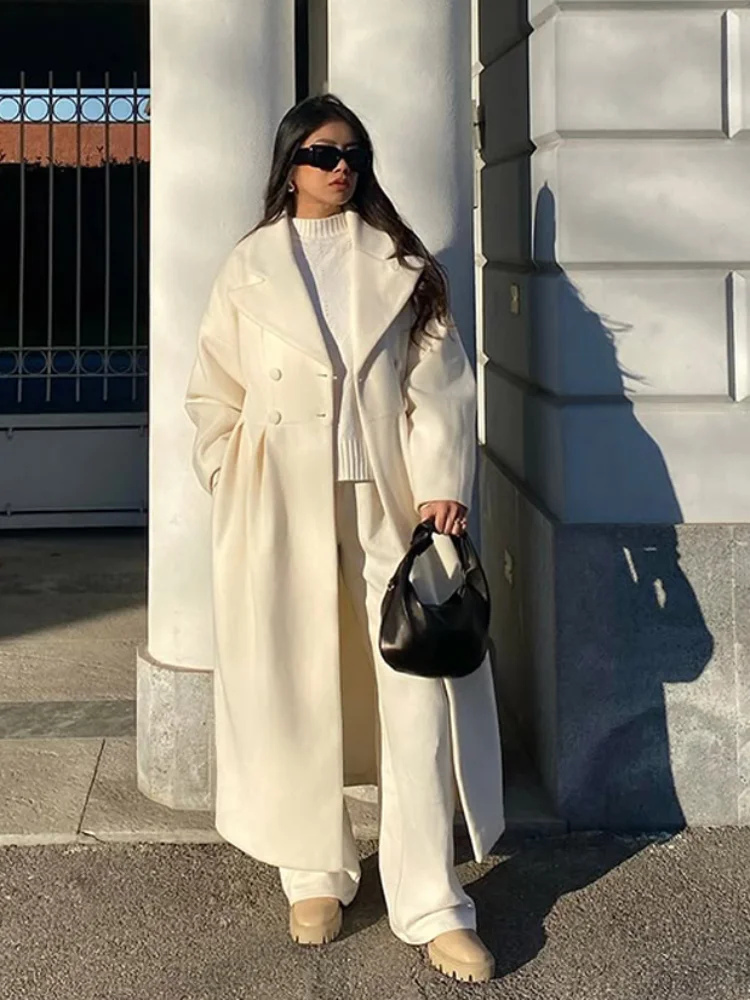 

Winter Warm Coats For Women 2025 Double Breasted Long Trench Coats Belted Waist Slim Fit Wool Blend Jackest Ladies Outerwears