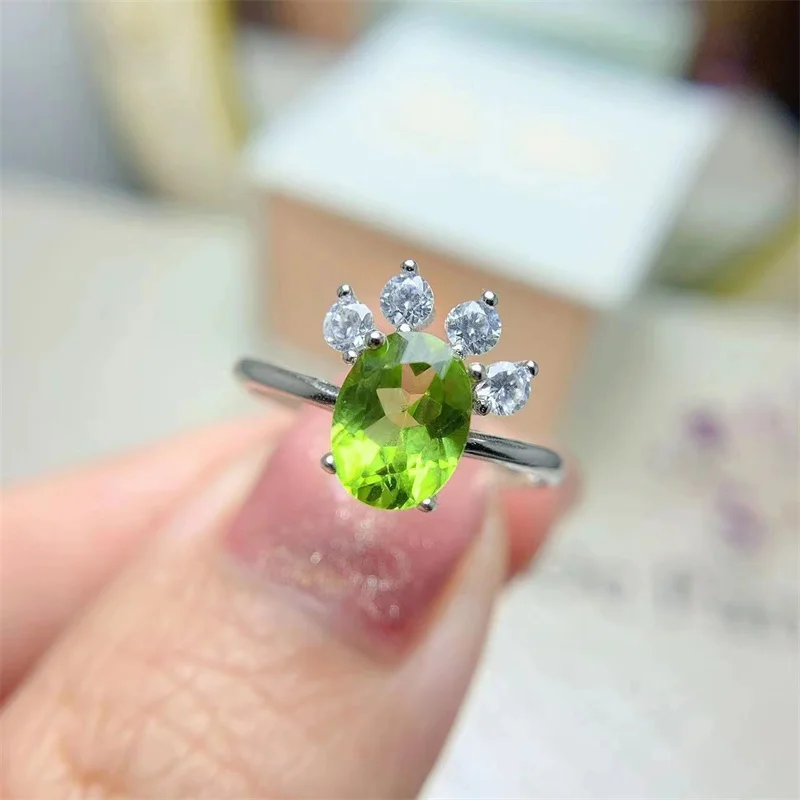 Adjutable Size Trouwring Voor Vrouwen Real S925 Orinigal Sterling Zilver Natuurlijke Echte Peridot Met Certificaat 8X6Mm