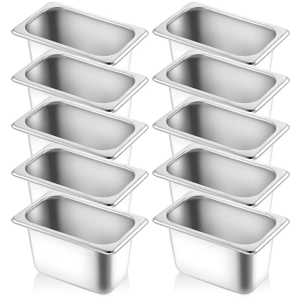

10 Pcs 1/9 Size 4 H Deep Hotel Pan Stainl Steel Steam Table Pan Commercial Metal Food Catering Tray For Hotel, Restaurant,