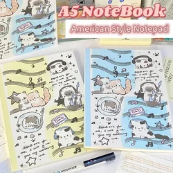 A5 Korean Ins Cute Cartoon Music Cat Notebook Kawaii Girl Journal Planner Book Travel Sketchbook 50sheets Horizontal Inner Page