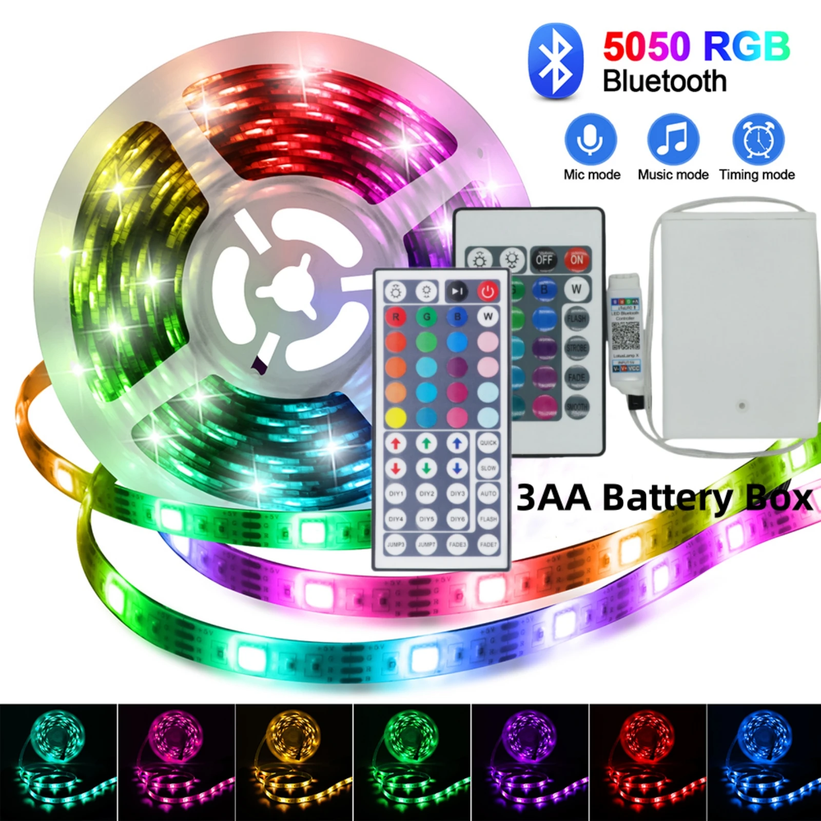 3AA Battery Power 5V RGB Led Strip Light 5050 SMD 30LEDs/M Flexible Ribbon Tape Backlight With Remote Control 1led Cuttable