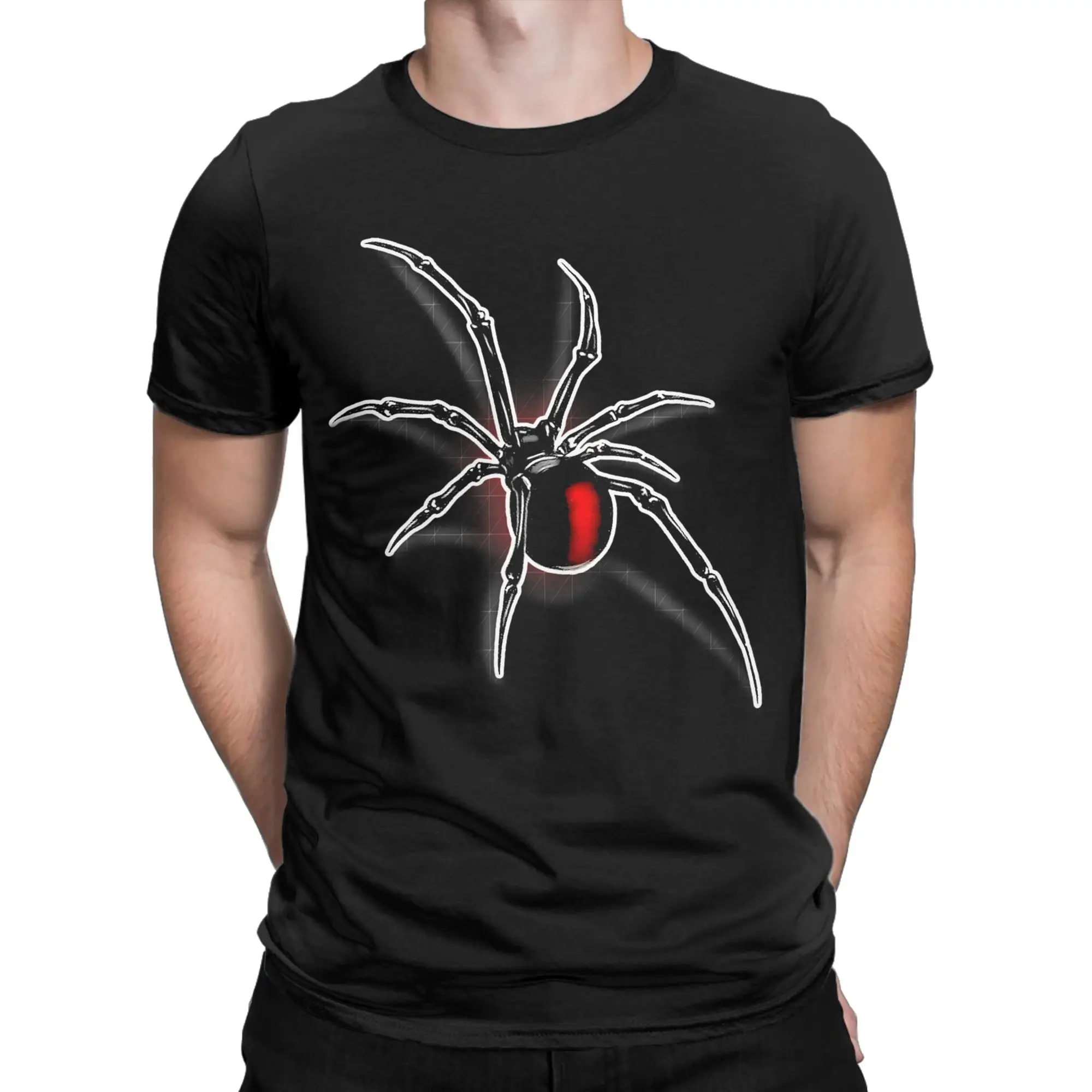 Creative Black Widow Spider T-Shirt Men Crewneck Pure Cotton T Shirt  Short Sleeve Tees Printed Clothes