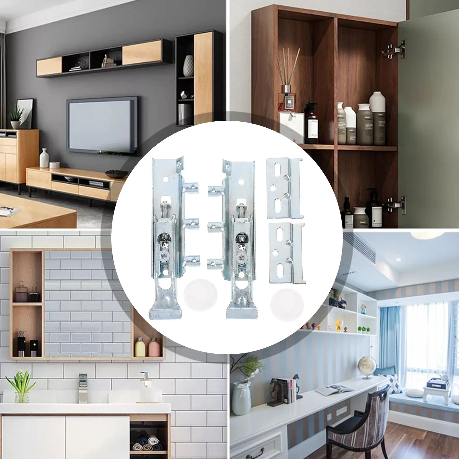 1Pair Metal Cabinet Hanger Invisible Suspension Fitting Sturdy Cold Rolled Steel Wall Mount Hanger for Cupboard Height
