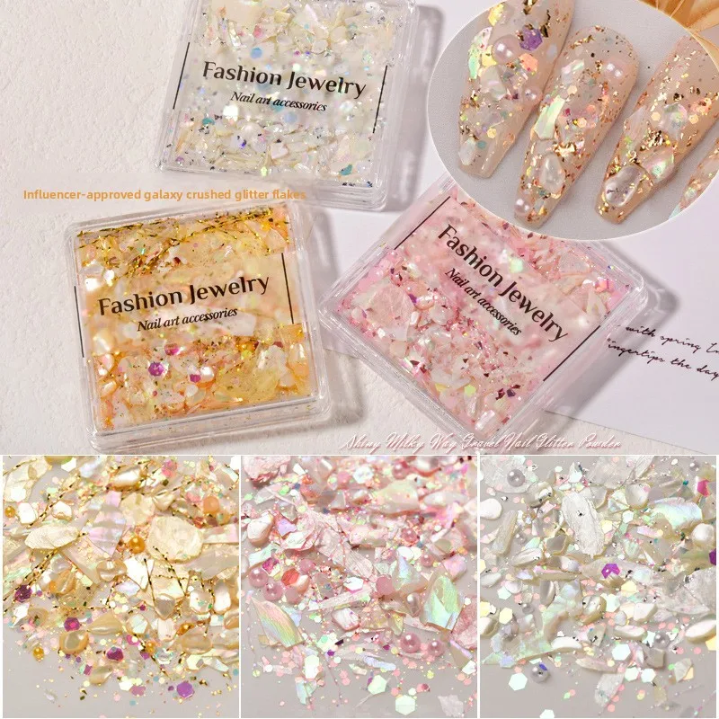 YYM Crystal Diamond Powder Nail Charms Thin Shell Iridescent Sequins Glitter Mixed Set DIY Nail Art Charms Decor Accessories