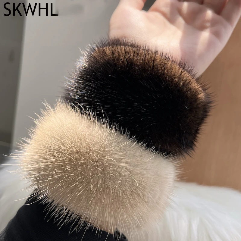 2024 New Style mink Fur Cuff Arm Warmer Lady Bracelet Real Fur Wristband Glove High Quality Fox fur Cuffs Hot Sale Wrist Warmer