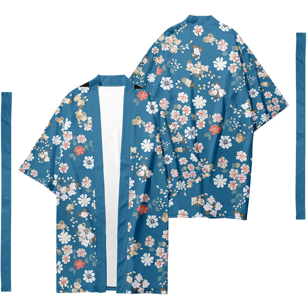 

Men's Japanese Traditional Ethnic Long Kimono Cardigan Women's Kimono Daisy Pattern Kimono Shirt Yukata Jacket 3