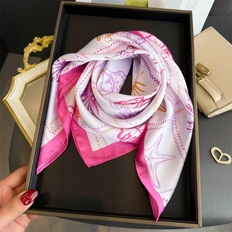 Blue Print Silk Square Scarf Women Luxury Soft Satin Shawl Hijab Neckerchief Female Hair Ribbon Headband Fashion Wrap Bandana view 5