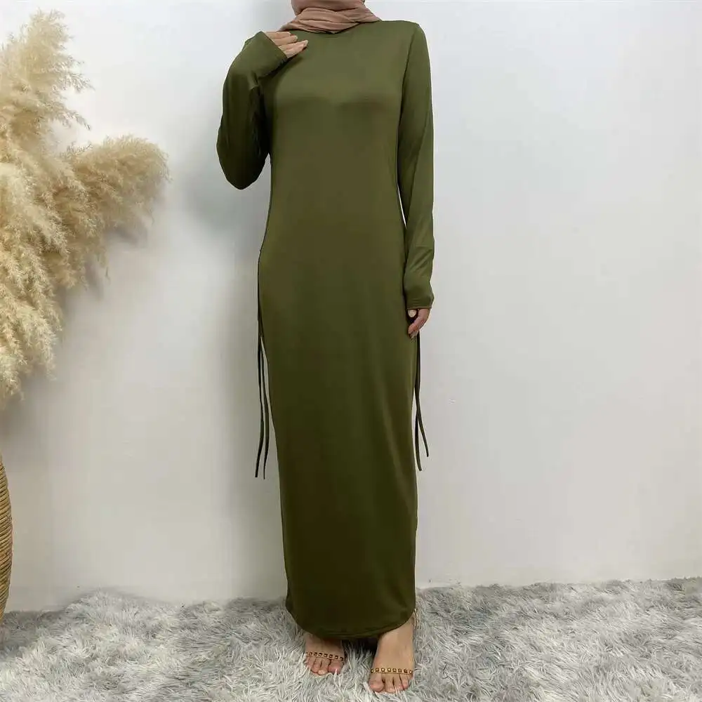 Robe arabe à manches longues, couleur unie, avec cordon de serrage sur le côté, pour femmes, Abaya, Ramadan, dubaï, luxe, Islam, élégante, 6736