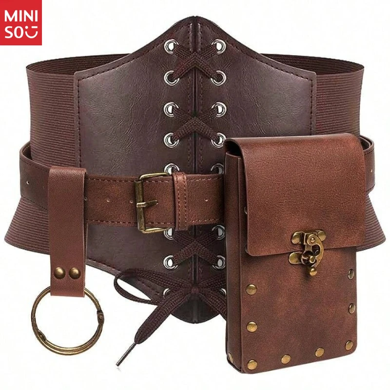 

Miniso Medieval Wide Corset Belt for Women, Vintage Lace-Up Bustier with Drawstring