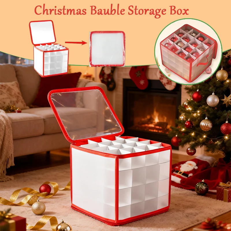 Large Capacity 64-Grid Christmas Ball Storage Box, Foldable Corrugated Divider Organizer for Holiday Ornaments Toys Muti-purpose